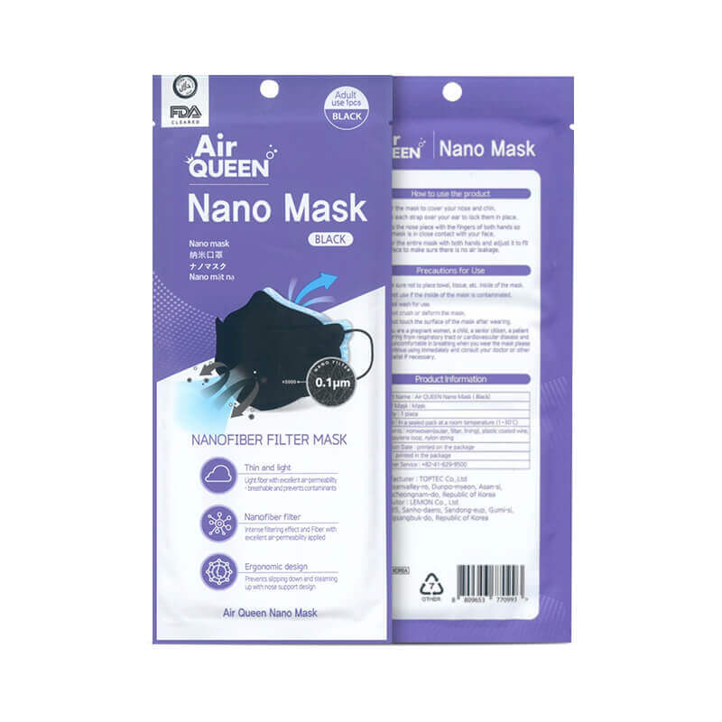 AirQUEEN Nano Mask – Black Individually Wrapped